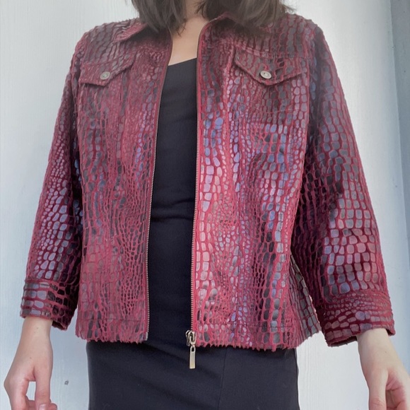 vintage faux croc print red velvet jacket - Picture 3 of 8